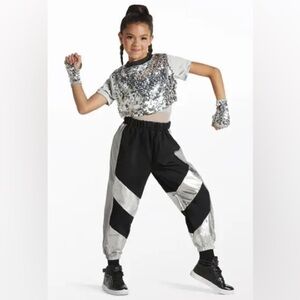 Weissman Hip Hop Sequin Sparkle Silver Black Costume Unitard Pants Adult Small